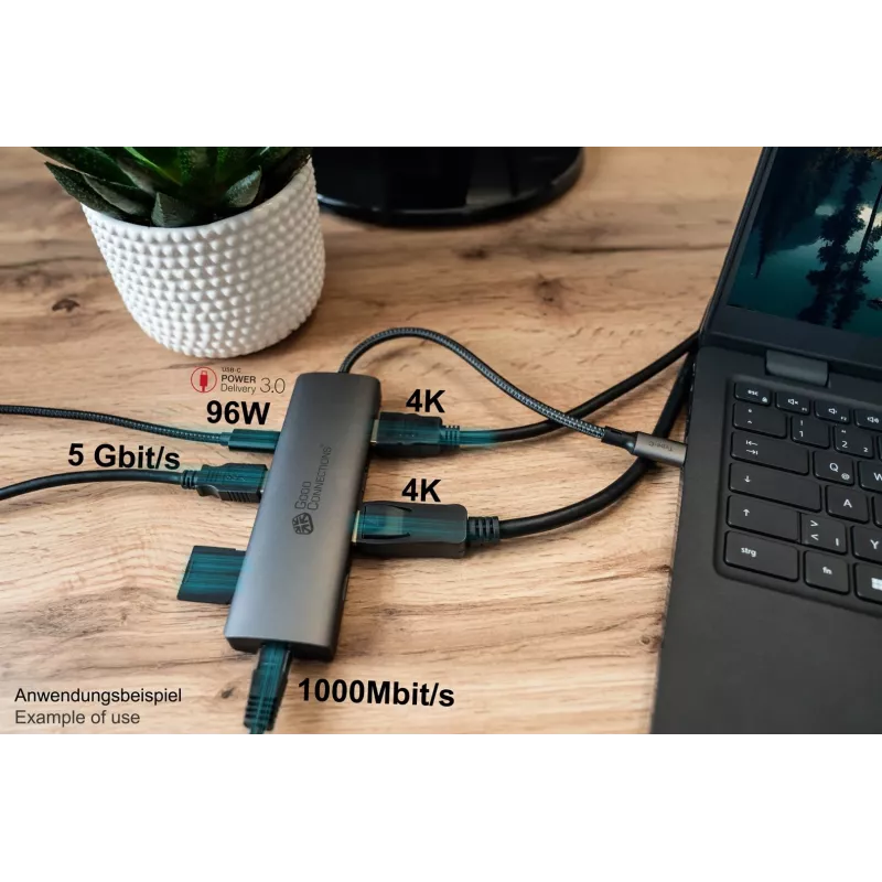 Alcasa HUB-C001A interfeisa centrmezgls USB Type-C 5000 Mbit/s Antracīts