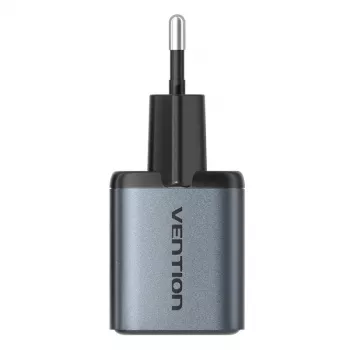 Vention FEWH0-EU 30W GaN lādētājs — 1× USB-C, 1× USB-A, 30 W, melns