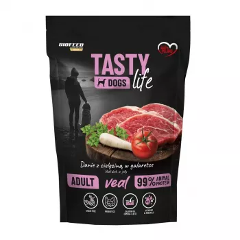 Mitrā suņu barība BIOFEED Tasty Life Teļa gaļa — 90% teļa gaļas, 500 g maisiņš, bez graudiem, pilnvērtīga barība