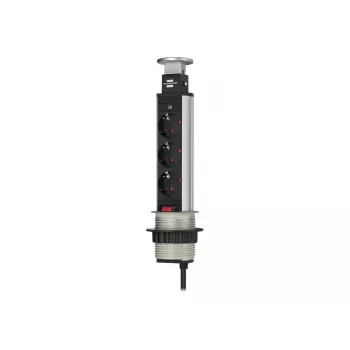 Brennenstuhl Tower Power Table Extension Socket - pagarinātājs - 3 izejas rozetes - 2,0 m - melns, alumīnijs (1396200003)