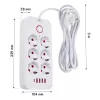 Kontaktligzdas MACLEAN MCE391 W — 6 ligzdas, 4×USB-A + 1×USB-C, 3 m kabelis, 110–240V, 2500W, balta