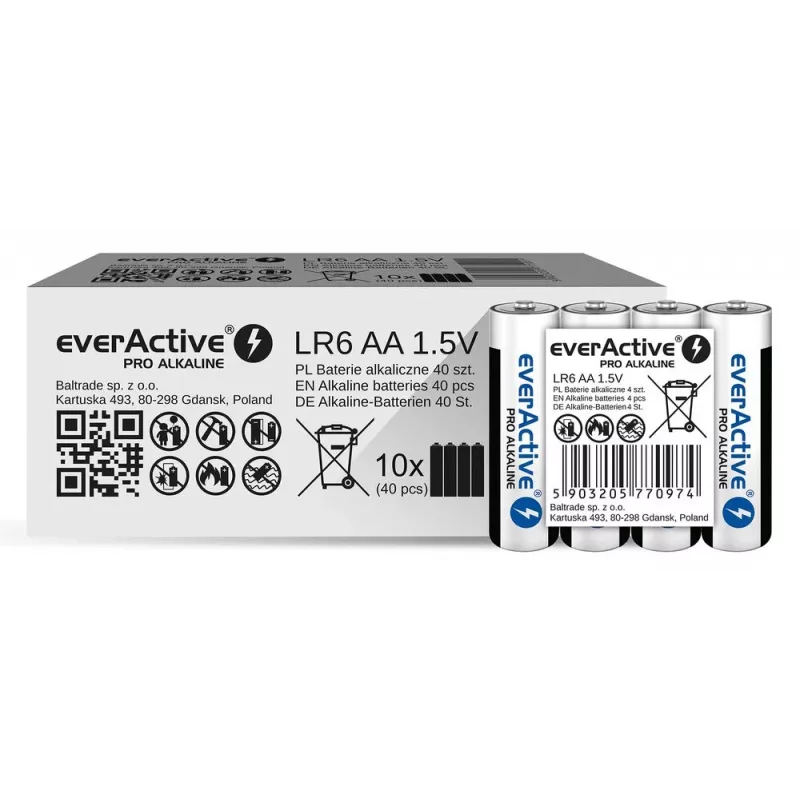 Sārma baterijas everActive LR6 AA 4 komplektā — 1,5 V, 3000 mAh, 50,5 × 14,5 mm