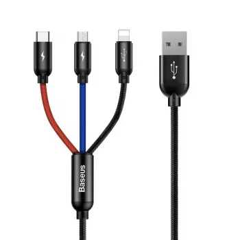 BASEUS Colorfone CAMLT-BSY01 USB kabelis 1.2 m USB A 3 x USB C Melns, Sarkans, Zils