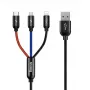 BASEUS Colorfone CAMLT-BSY01 USB kabelis 1.2 m USB A 3 x USB C Melns, Sarkans, Zils