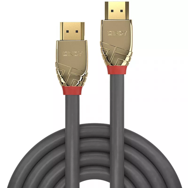 Lindy 10 m standarta HDMI kabelis, Gold Line, 10 m, HDMI Type A (standarta), HDMI Type A (standarta), 4096 x 2160 pikseļi, zelta, pelēks