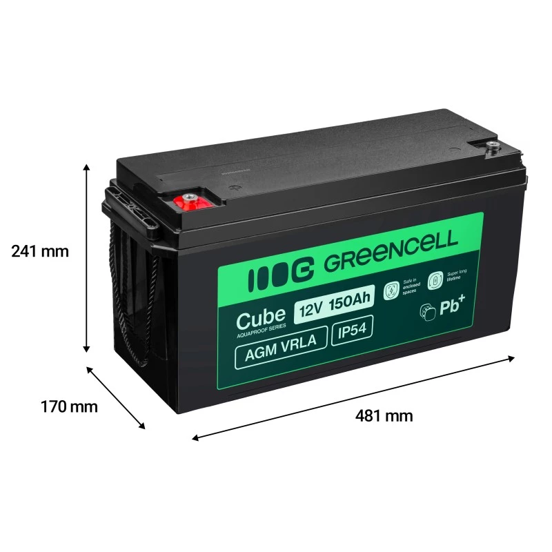 AGM akumulators Green Cell AGM12V150AH-J 12V 150Ah noslēgts svina-skābes