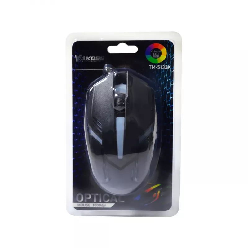Vadu spēļu pele VAKOSS TM-5133K, optiskā 1000 DPI, 3 pogas, USB, melna