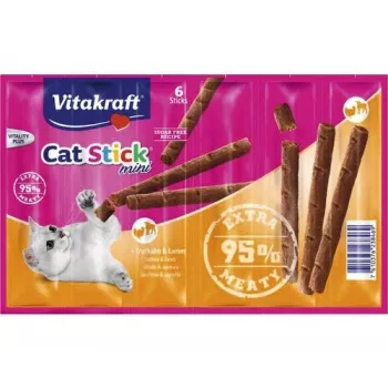 Kaķu nūjiņu sausā barība Vitakraft 36 g — Jēra gaļa un tītara gaļa, Olbaltumvielas 33.5%, Tauki 20%, Kalcijs 10%