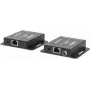 Manhattan 4K HDMI pa Ethernet pagarinātāja komplekts, pagarina 4K@30Hz signālu līdz 40 m vai 1080p@60Hz signālu līdz 70 m ar vienu Cat6 Ethernet kabeli, raidītājs un uztvērējs, strāvas padeve pa kabeli (PoC), melns, trīs gadu garantija