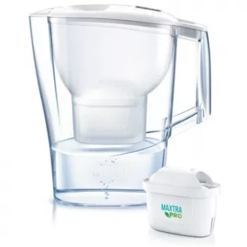 BRITA Aluna ūdens filtra krūze, caurspīdīga balta — 2,4 L kopējā / 1,4 L filtrētā, MAXTRA, trauku mazgājamās mašīnas droša