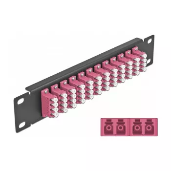 Optiskās šķiedras ielāpu panelis DeLOCK 10 collu 12 portu LC Quad violets 1U melns