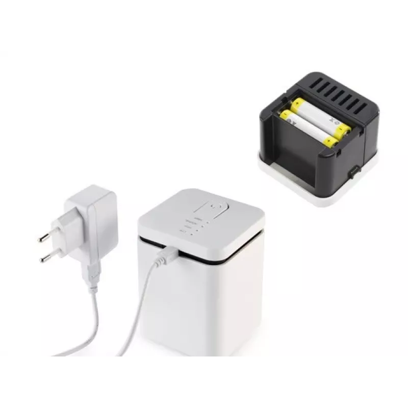 Aromātu difuzors Stylies ELARA/balta — iztvaikojošs, telpām līdz 25 m², 2 h taimeris, maiņstrāva/baterijas/USB, 1,3 W, 74×74×100 mm