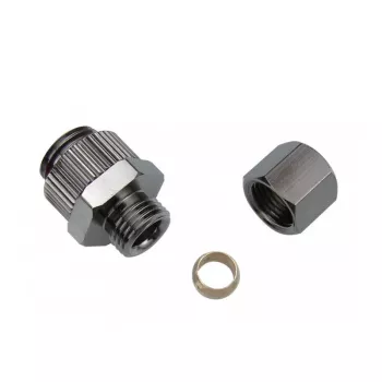 Kompresijas savienotājuzmava vara caurulēm, Koolance NZL-CU06 — 6 mm OD caurulēm uz G 1/4 collas BSPP, sudraba