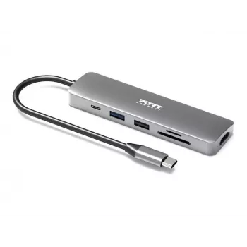 Saskarnes centrmezgls Port Designs 900162 USB Type-C — USB Type-C izeja, 3840x2160@60Hz, 20V/5A ieeja, 117×34×13 mm, sudraba