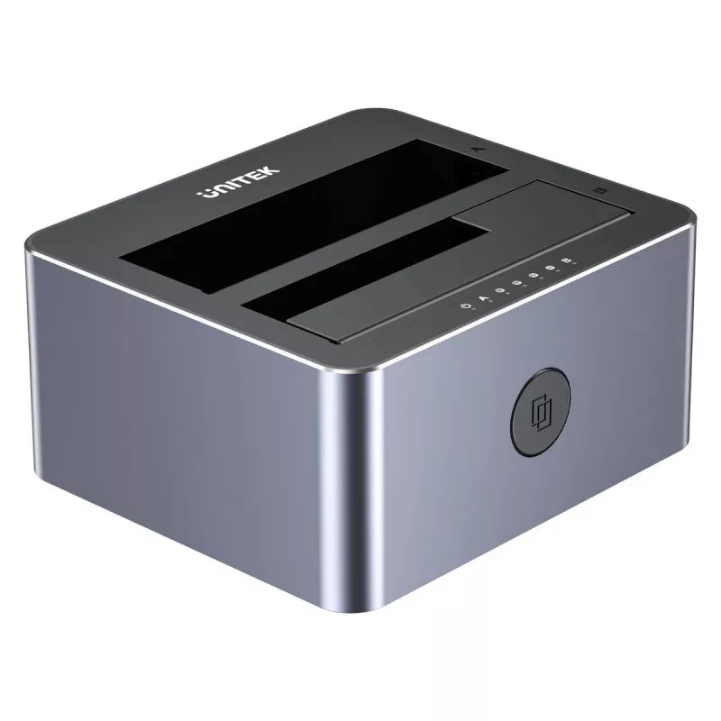 Doku stacija Unitek 51642 2,5 collu/3,5 collu SATA diskiem, USB-C 10 Gb/s, 2 nodalījumu, alumīnija