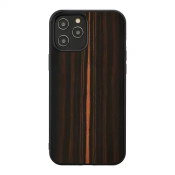 Telefona maciņš Man and Wood iPhone 12 Pro Max — melnkoka melns, aizsargājošs cietais apvalks