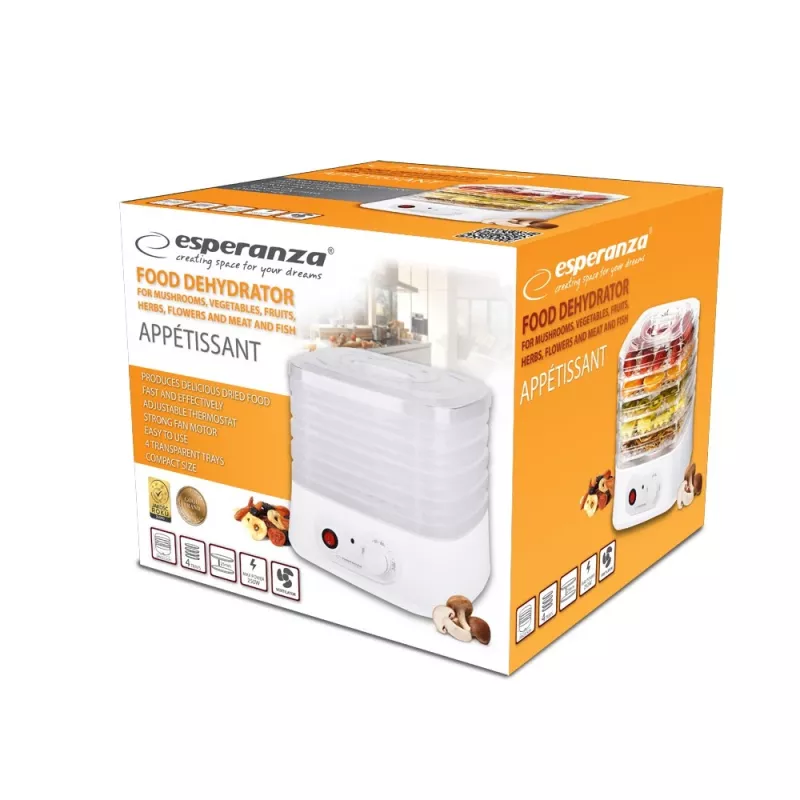 Esperanza EKD004 Pārtikas žāvētājs, caurspīdīgs, balts 250 W