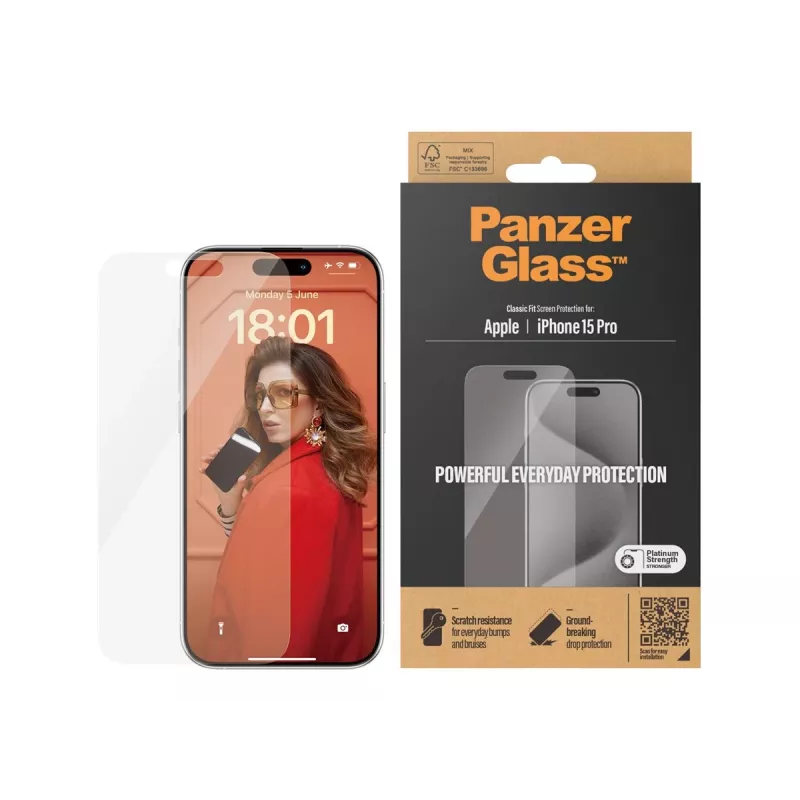 PanzerGlass® ekrāna aizsargs iPhone 15 Pro | Classic Fit