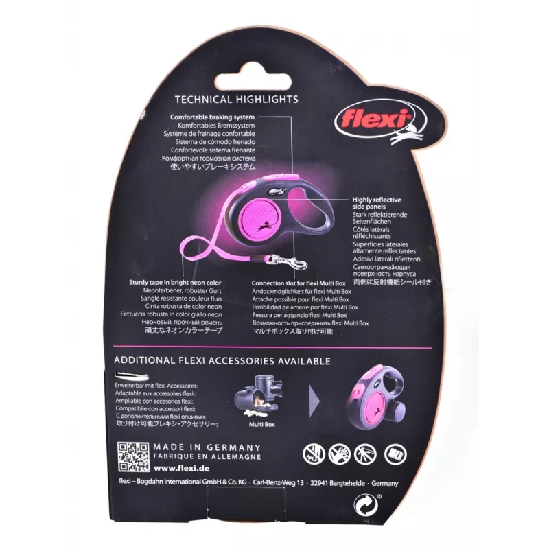 Flexi New Neon S 5 m Suņa izvelkamā pavada