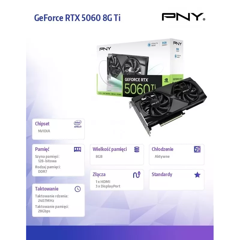 PNY GeForce RTX 5060 Ti 8 GB GDDR7 grafiskā karte