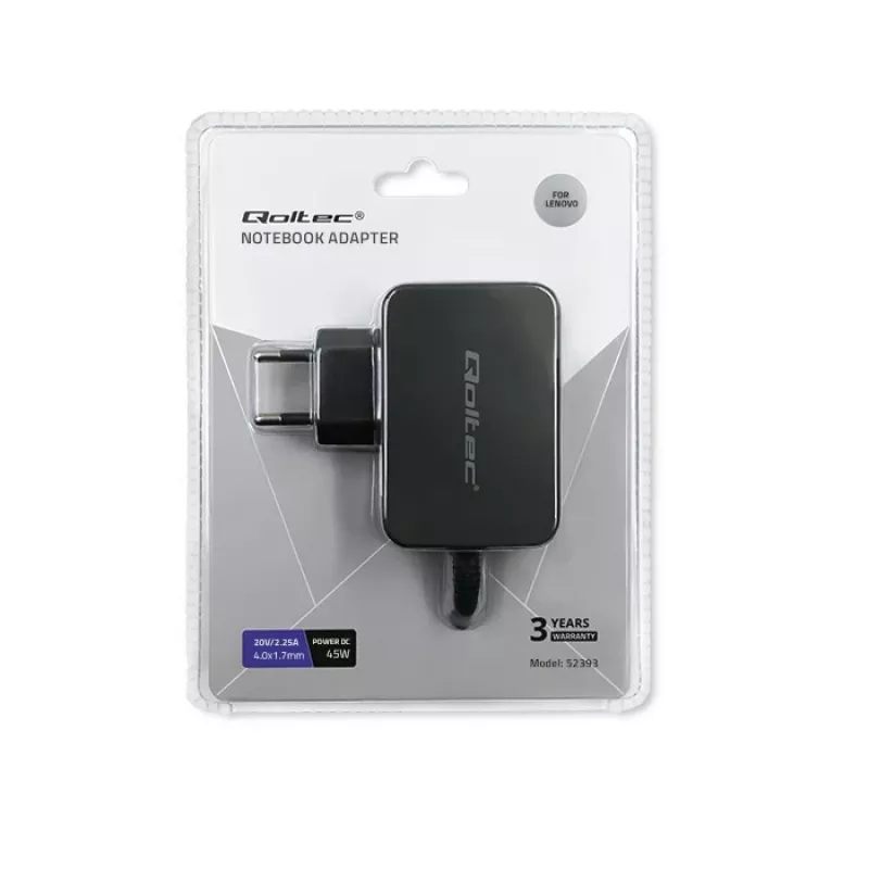 Strāvas adapteris QOLTEC 45W 20V 2.25A portatīvajām ierīcēm, modelis 52393