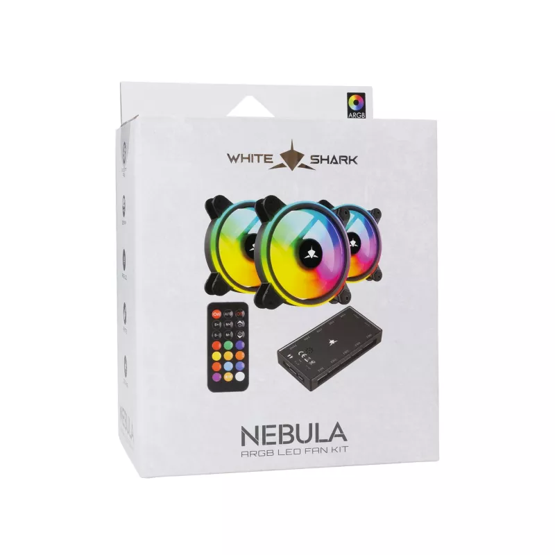 Korpusa ventilatoru komplekts White Shark Nebula-2 Melns — ARGB 120 mm ventilatori (komplekts)