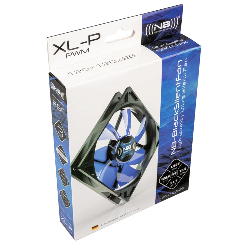 Datora korpusa ventilators NoiseBlocker BlackSilentFan XLP 120 mm, 2000 RPM, 128 m³/h, 31 dB, 4,5 V, melns