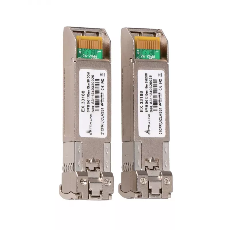 Extralink SFP28 25G 2-Pack | SFP28 modulis | 25Gbps, LC/UPC Duplex, 1310nm, 10km, vienmoda, DOM tīkla raiduztvērēja modulis