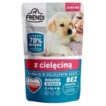 FRENDI Junior gabaliņi maigā mērcē ar teļa gaļu - mitrā suņu barība - 100 g