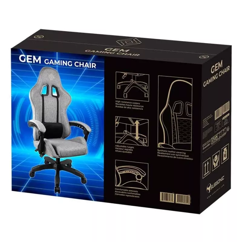 Spēļu krēsls SUBSONIC SA5685-2 — pelēks, ergonomisks dizains, regulējams augstums