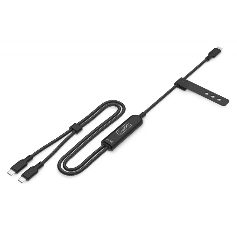 DIGITUS USB-C 2-in-1 uzlādes kabelis 140 W, USB-C uz 2×USB-C, 1,8 m, USB 2.0, melns