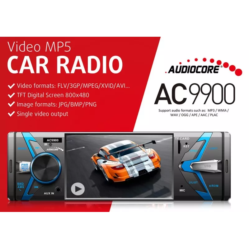 Audiocore AC9900 MP5 AVI DivX Bluetooth brīvroku galvas ierīce + tālvadības pults