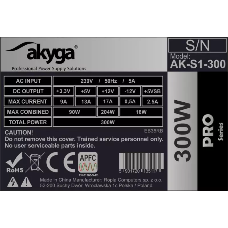 Barošanas bloks Akyga AK-S1-300 300 W