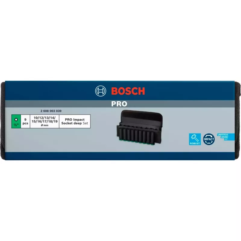 uzmavu komplekts Bosch PRO 1/2 collas 9 detaļu, padziļinātas melnas uzmavas