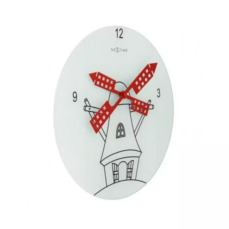 NeXtime klok 8807 Windmil, Ø30 cm, Sienas, Balts/ Melns/ Sarkans