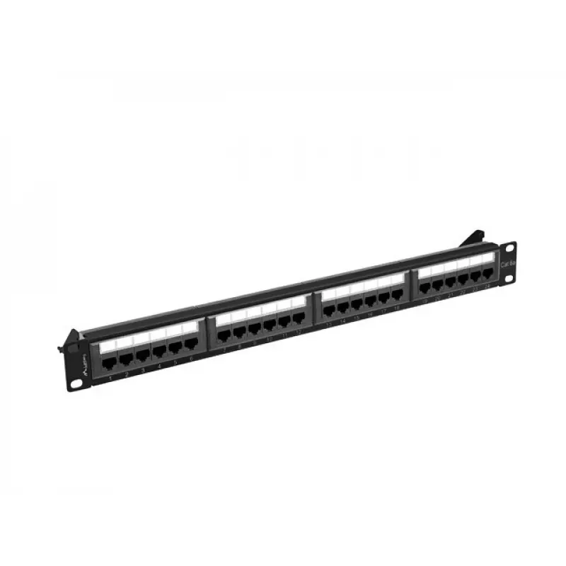 Plākstera panelis 1U LANBERG PPUA-1024-B, 24 porti, Cat6a, U/UTP, 1U statnes, dziļums 102 mm, metāls, melns