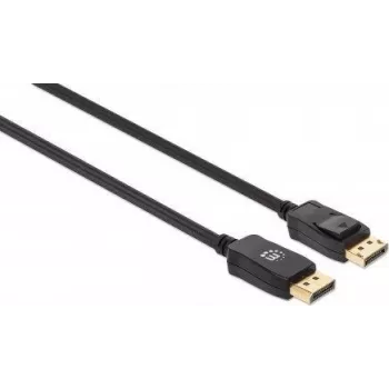 Manhattan DisplayPort 1.4 kabelis, 8K@60hz, 2m, pītais kabelis, vīrišķais-vīrišķais, ar aizturiem, pilnībā ekranēts, melns, mūža garantija, ekvivalents DP14MM2M