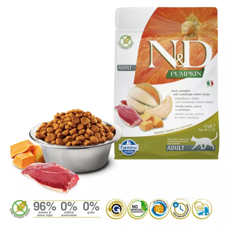FARMINA N&D Pumpkin Cat Duck and Cantaloupe Melon Pieaugušiem kaķiem - sausā kaķu barība - 300 g