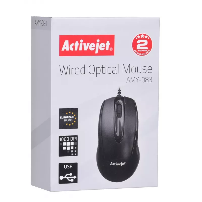 Activejet AMY-083 pele ar vadu USB (optiska; 1000 DPI; melna)