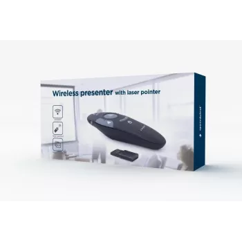 GEMBIRD bezvadu IR prezentētājs WP-L-11, 4 pogas, 2,4 GHz RF USB uztvērējs, melns, AAA baterija