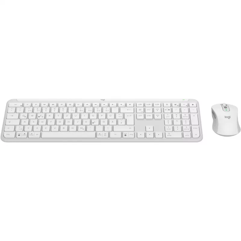Logitech MK950 Signature Slim tastatūra un pele, biroja RF bezvadu + Bluetooth, QWERTZ vācu, grafīts balts