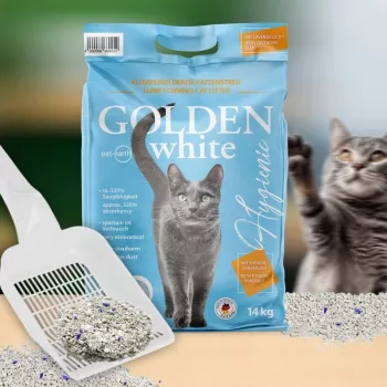 Kaķu smiltis Golden pelēka 14 kg bentonīta salipstošas, lavandas smarža, bez putekļiem, nelīp pie ķepām
