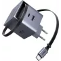 UGREEN X615 65W GaN ātrais lādētājs ar 1x USB-C, 1x USB-A un ievelkamu kabeli (modelis 65825)