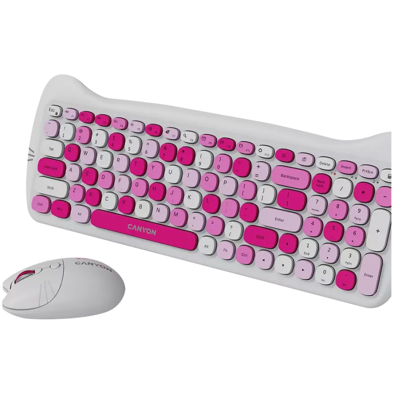 Bezvadu tastatūras un peles komplekts CANYON HSET-W6 Pink Kitty Edition