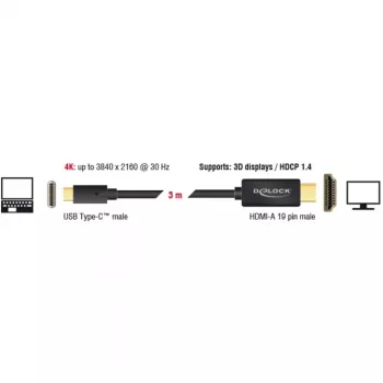 Video kabeļa adapteris DeLOCK 85260 USB Type-C HDMI 3 m Melns
