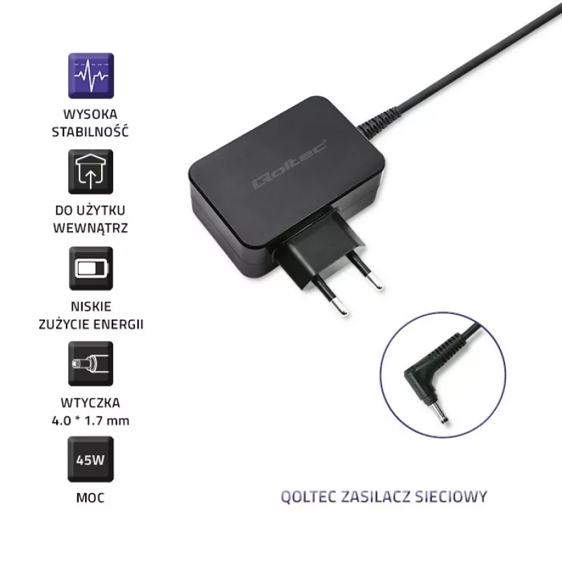 Strāvas adapteris QOLTEC 45W 20V 2.25A portatīvajām ierīcēm, modelis 52393