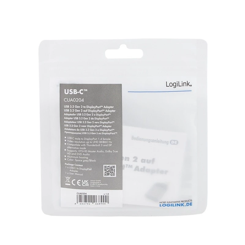 LogiLink CUA0204 USB-C uz DisplayPort savienotāju adapteris Melns Pelēks