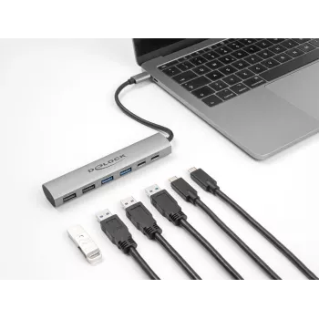 DeLOCK 64232 klēpjdatora dokstacija ar vadu USB 3.2 Gen 1 Type-A Type-C pelēka