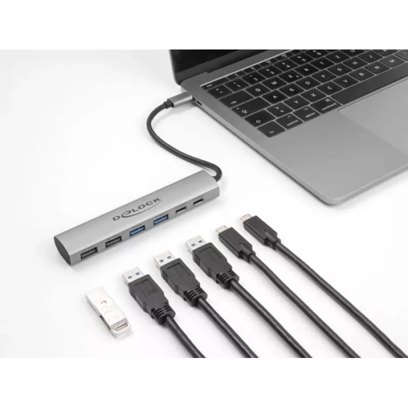 DeLOCK 64232 klēpjdatora dokstacija ar vadu USB 3.2 Gen 1 Type-A Type-C pelēka