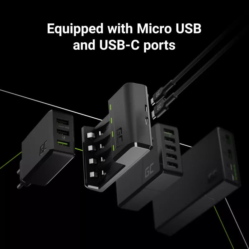 Baterijas lādētājs zaļa Cell GC VitalCharger USB, 4 slotu, AA/AAA, darbināms ar USB, melns